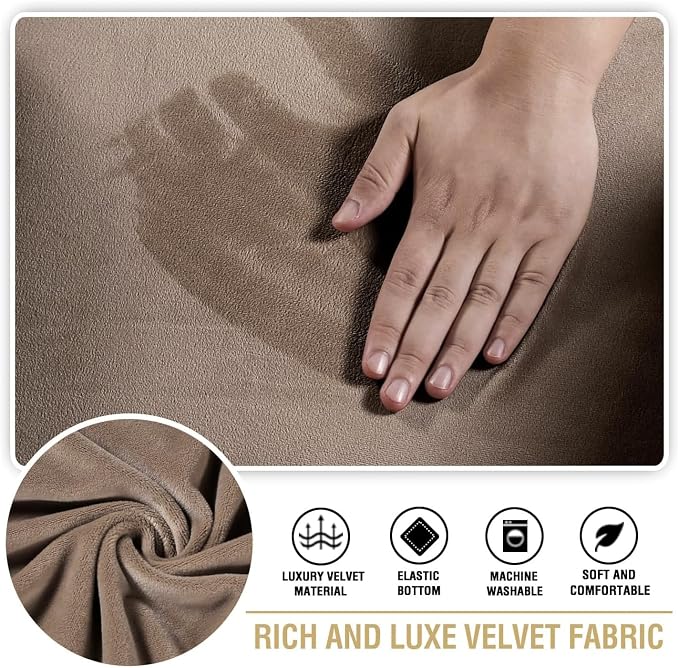H.VERSAILTEX Stretch Velvet 2 Piece T Cushion Sofa Slipcovers - Individually Fitting Cushion Covers for 2 Cushion Couch - Stay in Place (Camel)