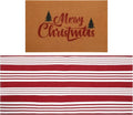 2 Pcs Outdoor Door Mat Combo Set Layered Outdoor Rug and Coir Welcome Doormat Non Slip Outside Floor Mat for Front Porch Entryway Patio Yard Decor(Christmas Tree,24'' X 51',18'' X 28'')