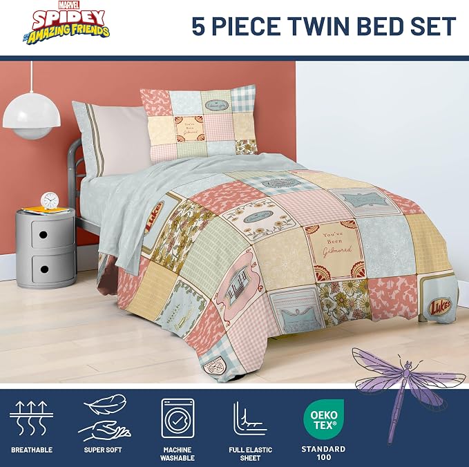 Gilmore Girls Twin Comforter Set 5 Piece Soft Bedding for Girls, Multi | Bed in a Bag, Comforter Sheets Sham Pillowcase, Official Product, Soft Microfiber, Machine Washable, Easy Care, Girls Gift