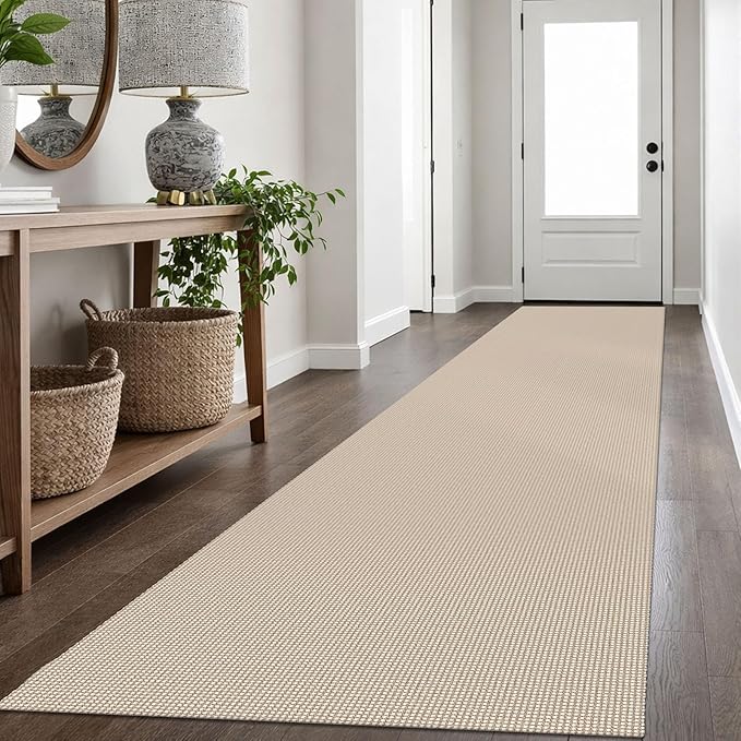 IOHOUZE Washable Exrea Long Hallway Runner Rug 3x16 Non Slip Rubber Backed Kitchen Runner Entryway Runner Indoor, Woven Rugs Floor Carpet for Kitchen Hall Entryway, Cream/Beige