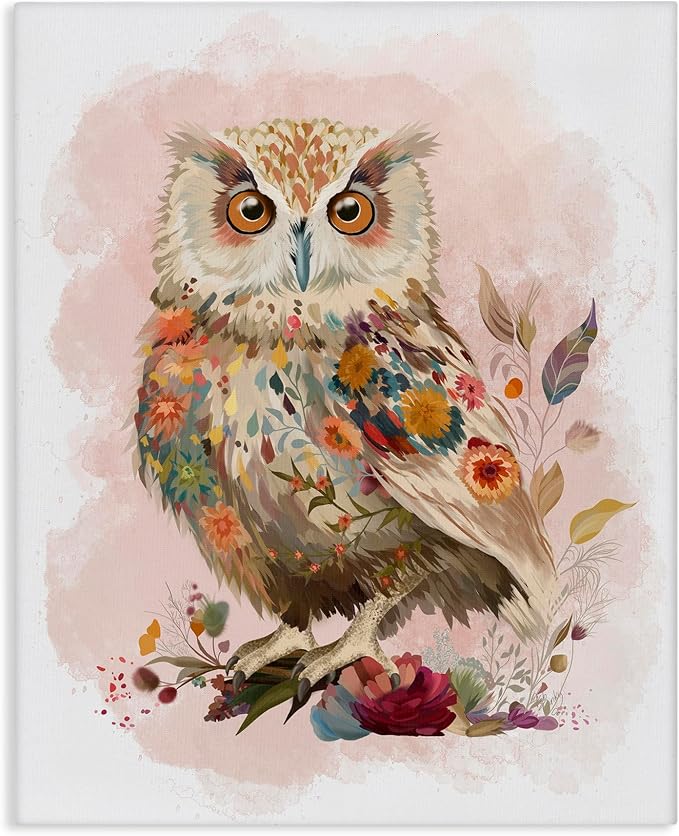 Stupell Industries 'Owl & Wild Blooms'| Canvas Art | Stupell Industries | 24 x 30 Inches, Easy to Hang and Sturdy, Made in USA, by Fab Funky