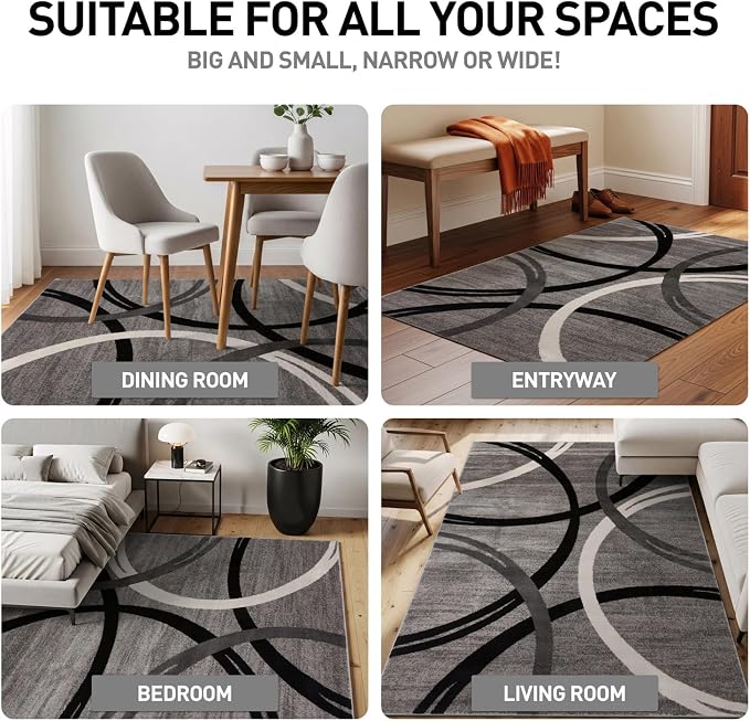 Rugshop Wavy Circles Non-Shedding Living Room Area Rug Gray 10' x 14' | Rectangular, Size 10' x 14', Bedroom, Dining Room, Home Office, Kitchen, Entryway, Hallway, Nursery, Kids Room, Guest Room