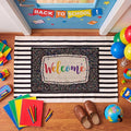 Moucuny 2 Pcs Classroom Doormats Set, Composition Notebook Crystal Velvet Mat Non-Slip Teacher Doormat, Black and White Rug Educational Area Decor for Kindergarten Primary School