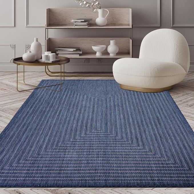 Adiva Rugs Outdoor Indoor Area Rug, Weather Resistant, Easy to Clean, Stain Resistant Floor Mat for Dining Room, Backyard, Deck, Patio (Navy Weiss, 9' x 12')
