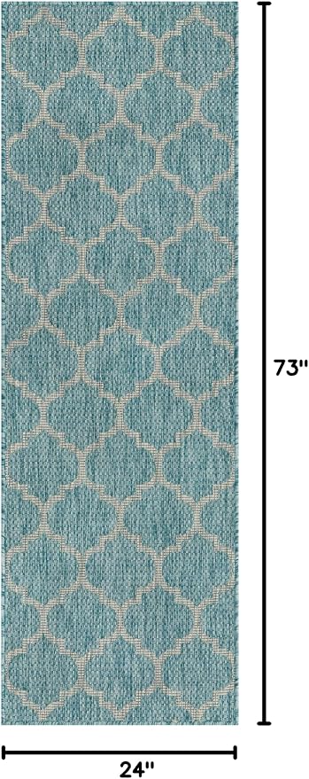 Unique Loom Outdoor Trellis Collection Area Rug (2' x 6' 1" Runner, Aquamarine/ Gray)