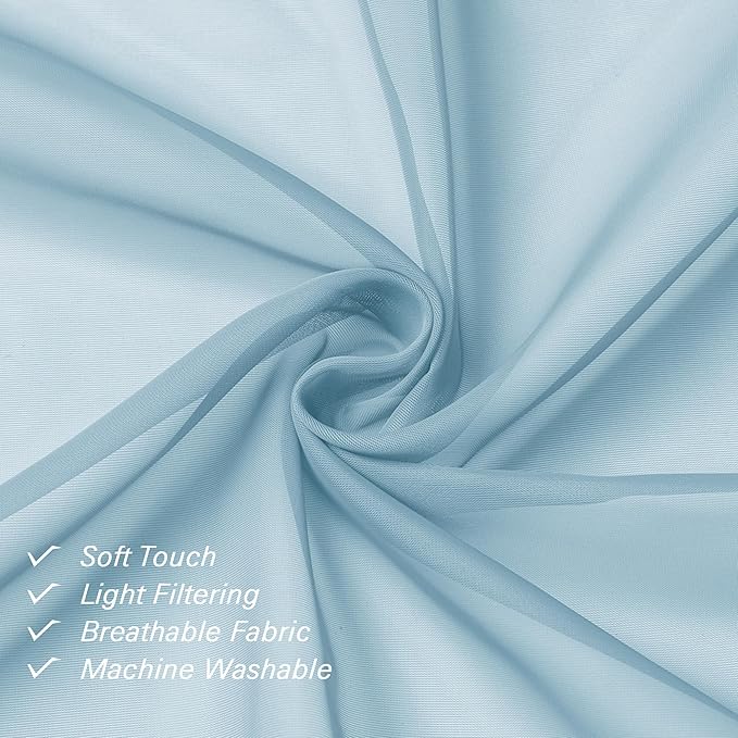 Lecloud Sky Blue Sheer Curtains 90 Inches Long 2 Panels, Light Filtering Voile - Image 7