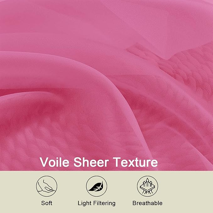 Hot Pink Sheer Curtains 84 Inches Long 2 Panels Set - Image 3