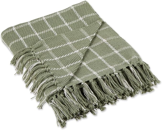 DII Transitional Checked Plaid Woven Throw, 50x60, Artichoke Green