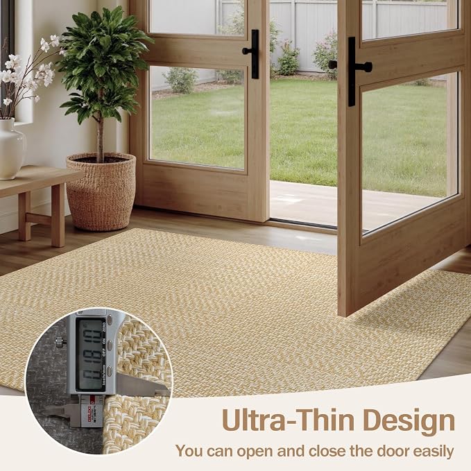 Rugalia Washable Woven Indoor Outdoor Runner Rug 2x6, Natural Beige Cotton Rug Runners for Hallway Non-Slip Long Kitchen Mat, Modern Neutral Throw Runner Carpet for Entryway Porch Patio