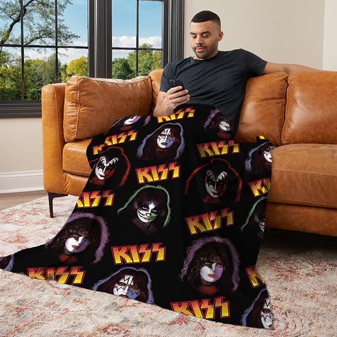 Northwest KISS Portraits Throw Blanket, Oversized Rock and Roll Silk Touch Throw 50x70, Ultra-Soft Lightweight Fleece, Rock Band Music Decor