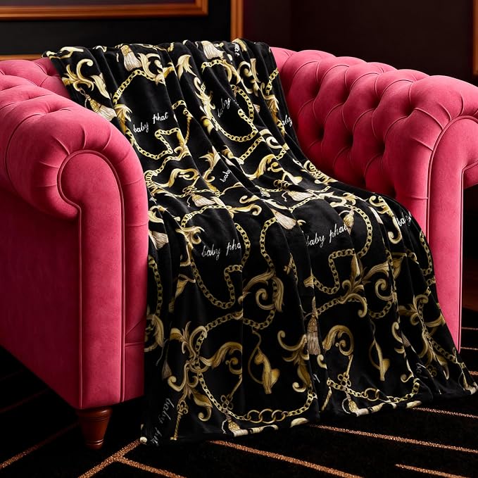 Baby Phat Oversized Plush Throw Blanket 60" x 70", Gold Chains