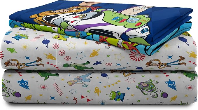 Jay Franco Disney Pixar Toy Story Kids Full Sheet Set, 4 Piece Bedding | Buzz Lightyear & Woody, Super Soft Breathable Microfiber, Deep Pocket, Reversible, Machine Washable Kids Bedding (Official)
