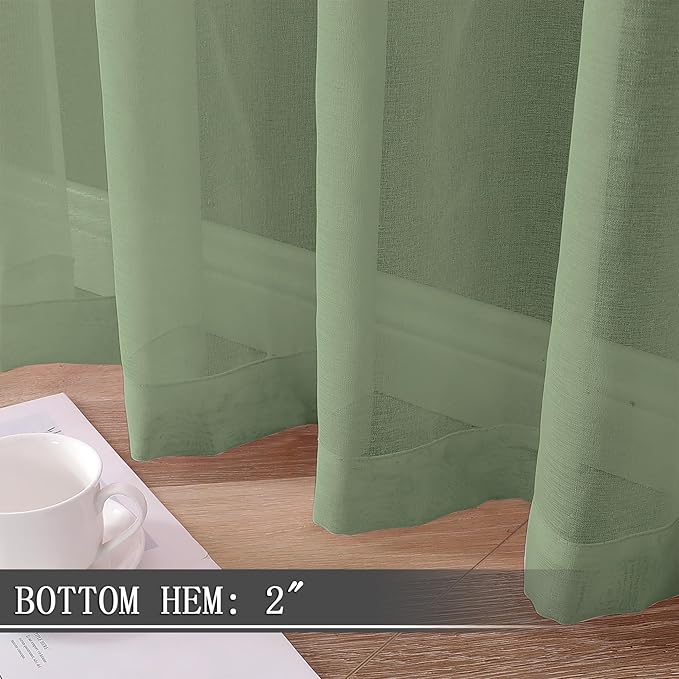 Tollpiz Short Sheer Curtains Linen Textured Living Room Curtain Sheers Light - Image 4