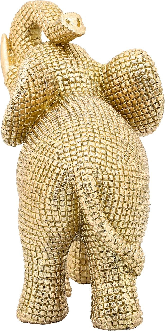 Decorative Resin Elephant Figurine for Home and Bathroom Decor - Ornament Statue for Office Desk, Living Room, or Shelf Styling - Elegant Accent for Entryway and Coffee Table - 7", Gold & Metallic