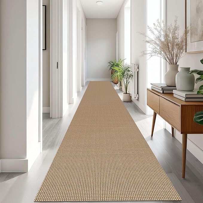 IOHOUZE Washable Exrea Long Hallway Runner Rug 2.6x18 Rubber Backed Kitchen Runner Entryway Runner Indoor, Woven Rugs Floor Carpet for Kitchen Hall Entryway Stair, Orange/Tan/Brown