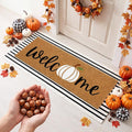 Moucuny 2 Pcs Fall Coir Doormat Set 16"x47" Pumpkin Coir Welcome Mat with 22"x56" Black White Striped Layered Rug, Non-Slip Fall Outdoor Entrance Mats for Thanksgiving Autumn Front Door Porch Decor