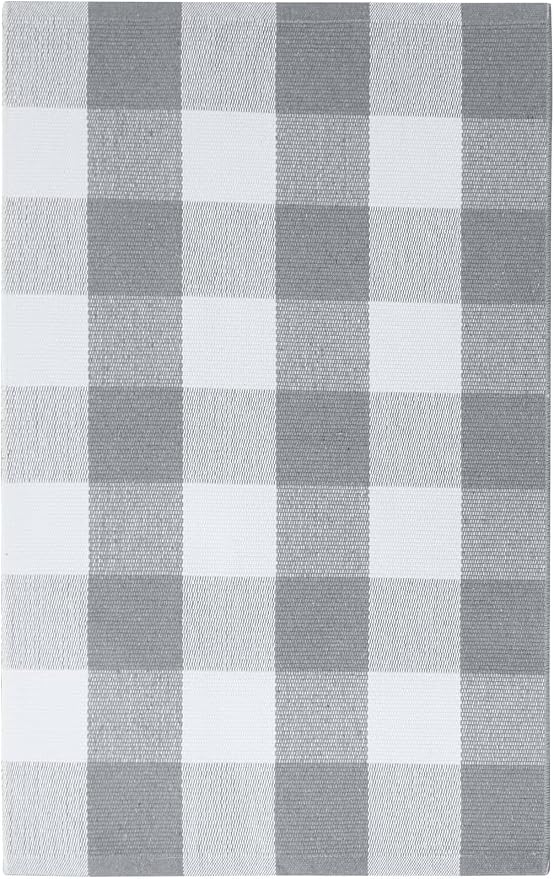 KOZYFLY Buffalo Plaid Rug 2x8 Ft Gray and White Runners for Hallways Washable Checkered Rug Cotton Kitchen Runner Carpet Runner Rugs for Entryway Bedroom Living Room