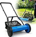 14-Inch 5-Blade Manual Push Reel Lawn Mower Cordless, with Removable Grass Catcher Bag & Adjustable Cutting Height, for Yard & Garden Grass Cutting, Blue