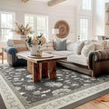 EVERGRACE Area Rugs for Living Room 9x12, Boho Floral Faux Wool Indoor Outdoor Rugs, Washable Rugs for Bedroom Dining Room Entryway Kitchen, Low Pile Floor Mat Carpet for Home Decor, Ebony Black