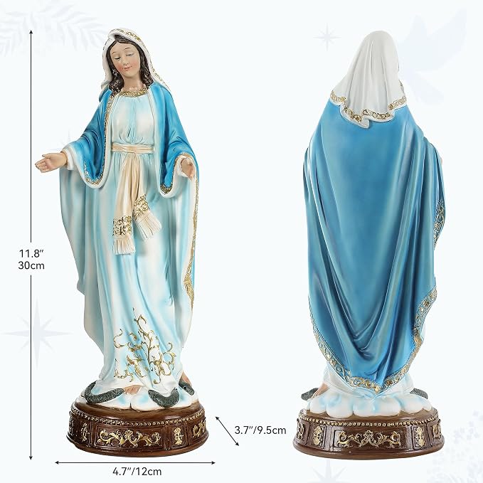 12-Inch Virgin Mary Statue, Catholic Our Lady of Grace | Nativity figurine for church altar or home decor. Our Lady of Grace sculpture for prayer and devotion.
