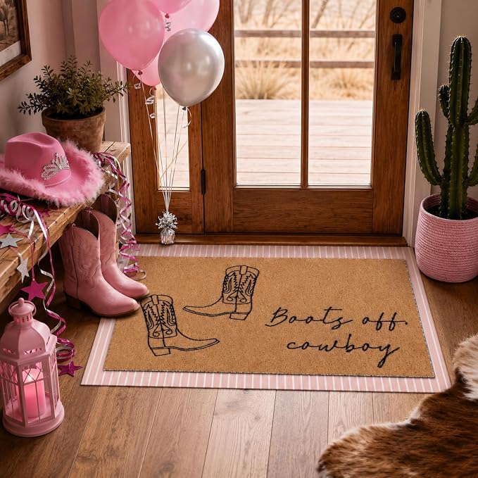Tinideya 2 Pcs Door Mat Welcome Non Slip Coir Mats Floor Layering Doormats Seasonal for Front Porch Entryway Decor(Cowboy)
