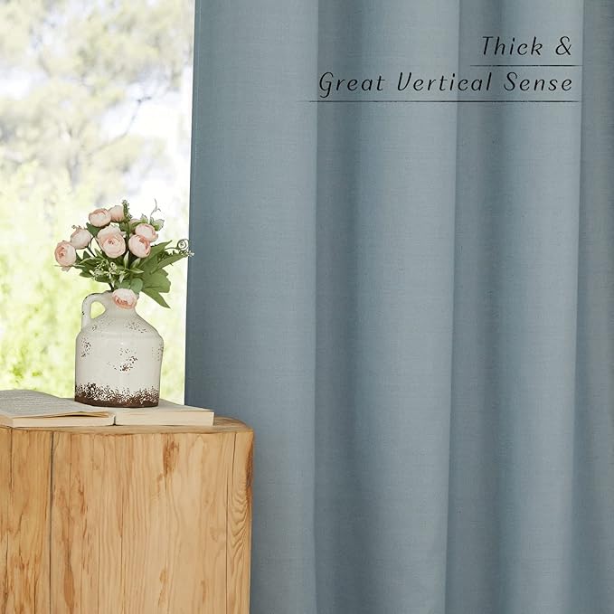 NICETOWN Linen Curtains 96 inches Long for Living Room, Grommet Semi Sheer Drapes Linen Weave Window Treatments Privacy Added with Light Filtering for Bedroom, Stone Blue, W34 x L96, 2 Panels