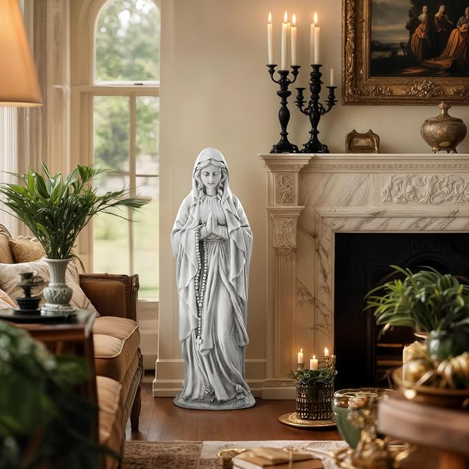 Virgin Mary Praying Statue, Large 30inch Outdoor Religious Sculpture | Blessed Mother Mary Statues Catholic, Durable Weather MGO Stone Carving Decorations, for Home,Yard,Patio,Forch