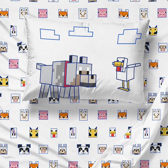 Minecraft Twin Comforter Set 5 Piece Soft Kids Bedding for Girls, Multi | Bed in a Bag, Comforter Sheets Sham Pillowcase, Official Brand, Soft Microfiber, Machine Washable, Easy Care, Girls Gift