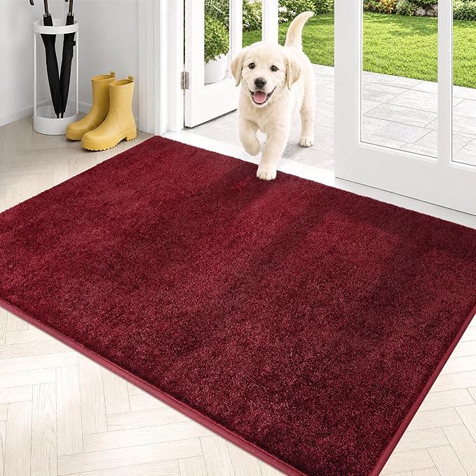 PURRUGS Dirt Trapping Door Mat 31.5" x 47", Non-Slip Machine Washable Entryway Rug, Dog Doormat, Indoor Front Door Mat, Super Absorbent Entry Rug for Muddy Shoes & Paws, Burgundy Red