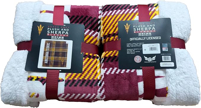 NCAA Arizona State Sun Devils Playmaker Plaid Ultra Cozy Sherpa Throw