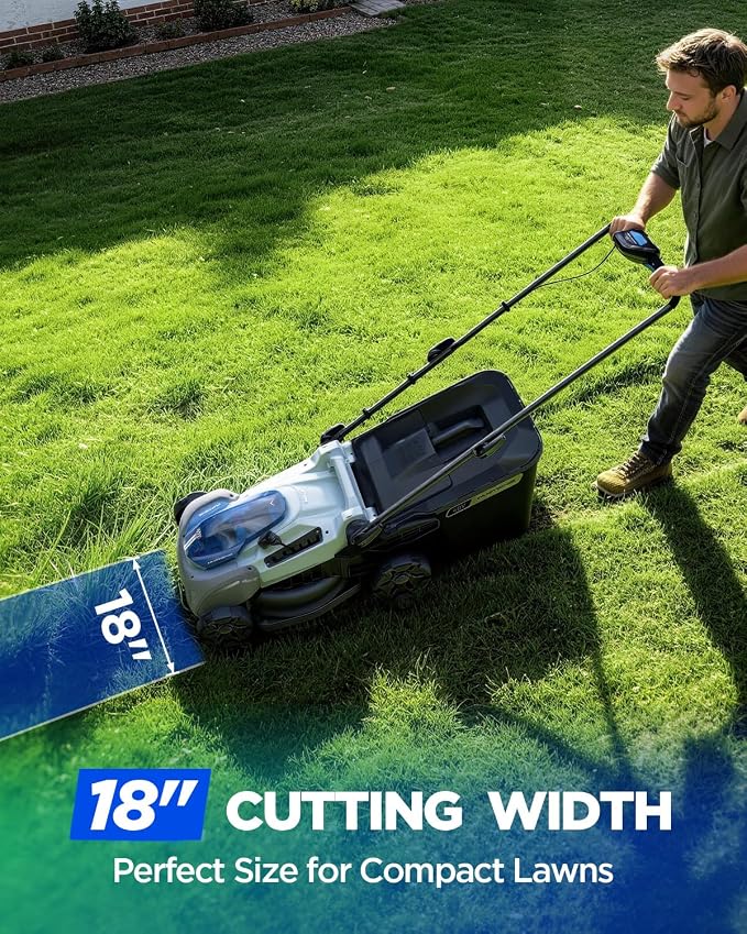 18-Inch Electric Lawn Mower, 40V Brushless Cordless Push Mower with 4.0Ah Battery & Charger, 2-in-1 Mulching/Bagging, 6-Position Height for Small to Medium Yards