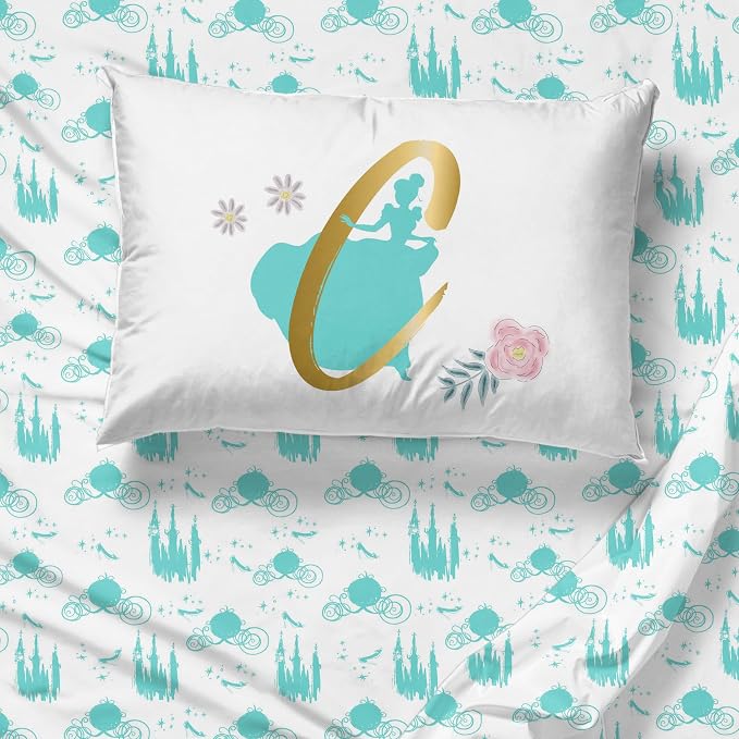 Jay Franco Kids Sheet Set with Fitted, Flat Sheets & Pillow Cover - Ultra-Soft Bedding with Pillowcase for Room Decor, Blue - Princess Cinderella, 3 Piece Twin