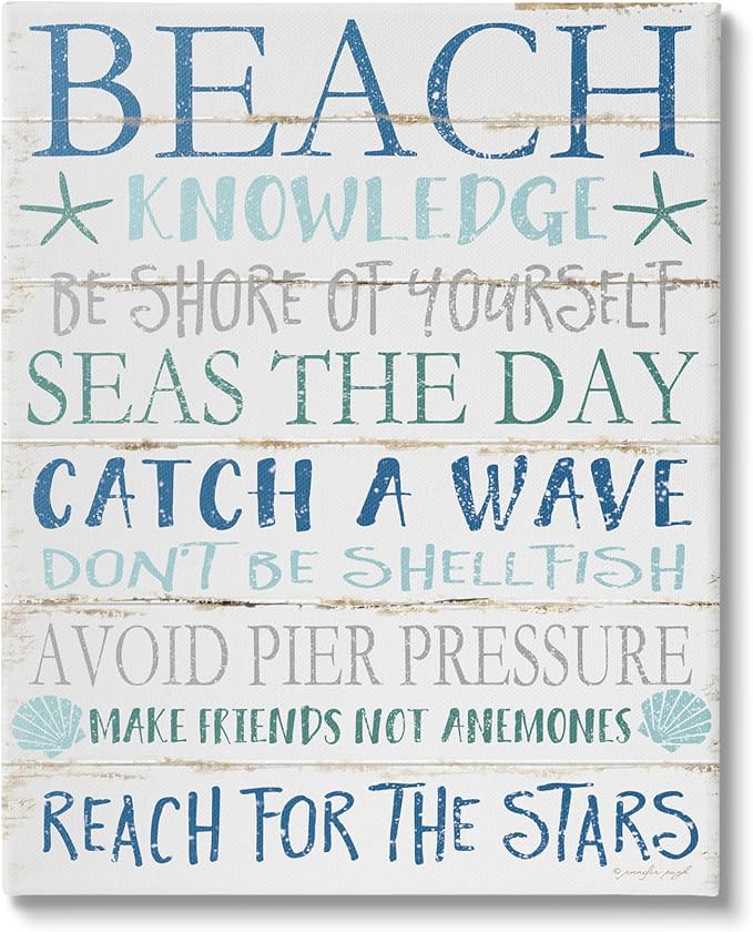 Beach Knowledge Planked Sign, 36 x 48 Inch Canvas Wall Art