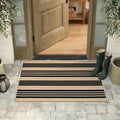 KIMODE Outdoor Rug Fall Decor 27.5"x43", Black and Khaki Striped Front Porch Rugs, Reversible Washable Front Door Mats, Hand Woven Welcome Layered Doormat Entryway Rug for Entrance Farmhouse