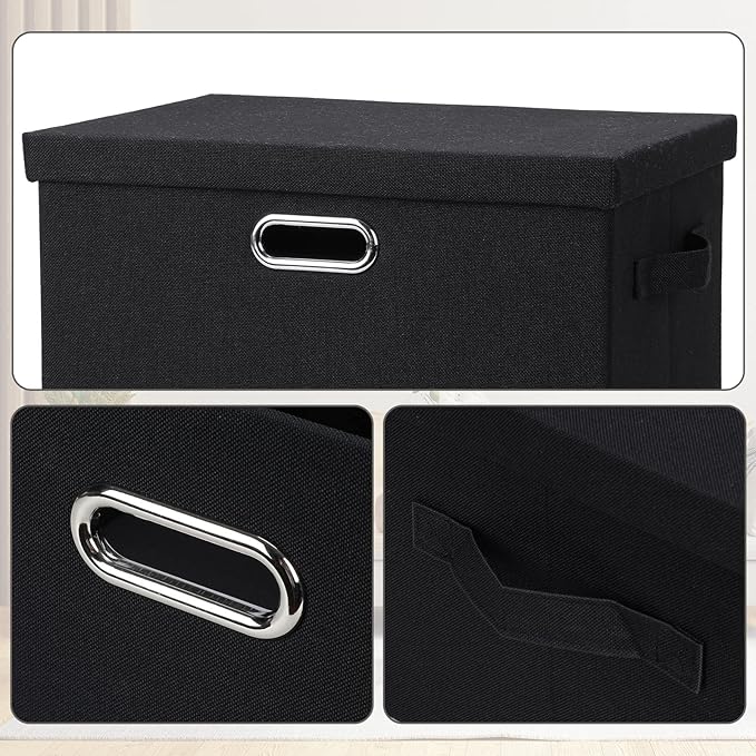 Graciadeco Large 17" 36 Quart Collapsible Stackable Storage Bins with Lids, 5 Packs Black Linen Fabric Closet Boxes with Lids, Storage Cube Baskets Container Organizers for Bedroom Office(17 x12 x11) | 36 Quart 5 Pack Black Collapsible Stackable Linen ...