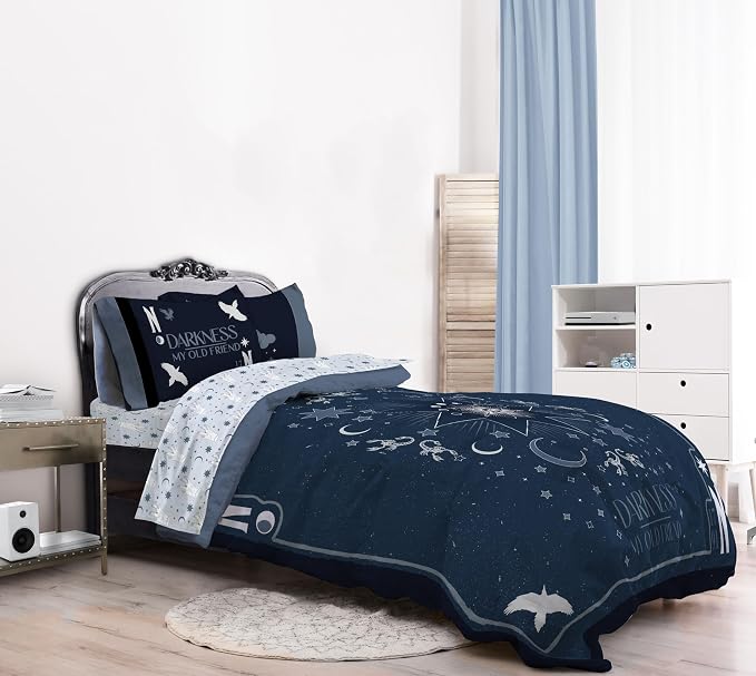 Wednesday Addams Full Comforter Set 7 Piece Bedding for Girls, Blue | Bed in a Bag, Comforter Sheets Shams Pillowcases, Official Product, Soft Microfiber, Machine Washable, Girls Gift