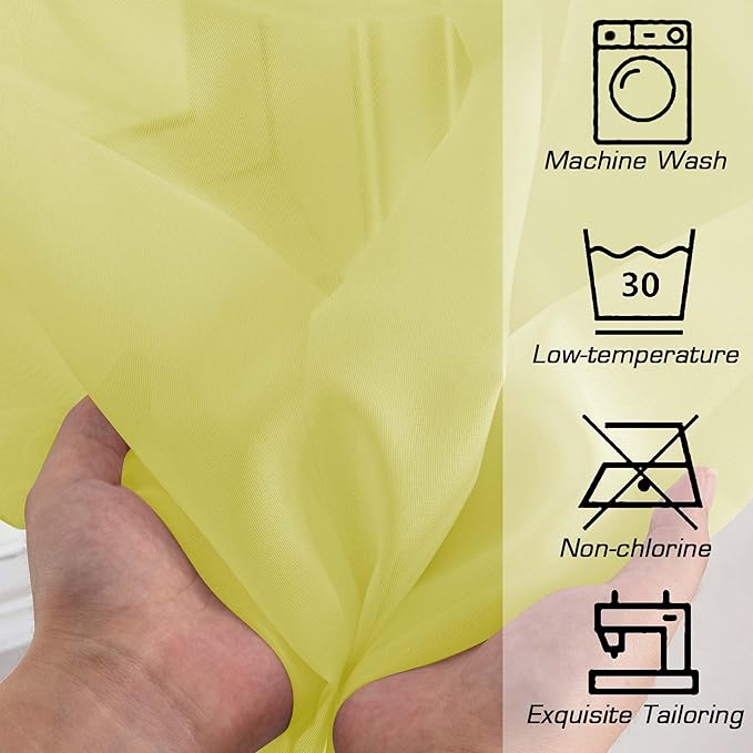 OWENIE Lemon Sheer Curtains for Bedroom Living Room 72 Inches Long 2 Panels Set, Modern Light Filtering Sheer Curtain Rod Pocket Clear Drapes for Window Sliding Door, Lemon, Each 42 x 72 Inch