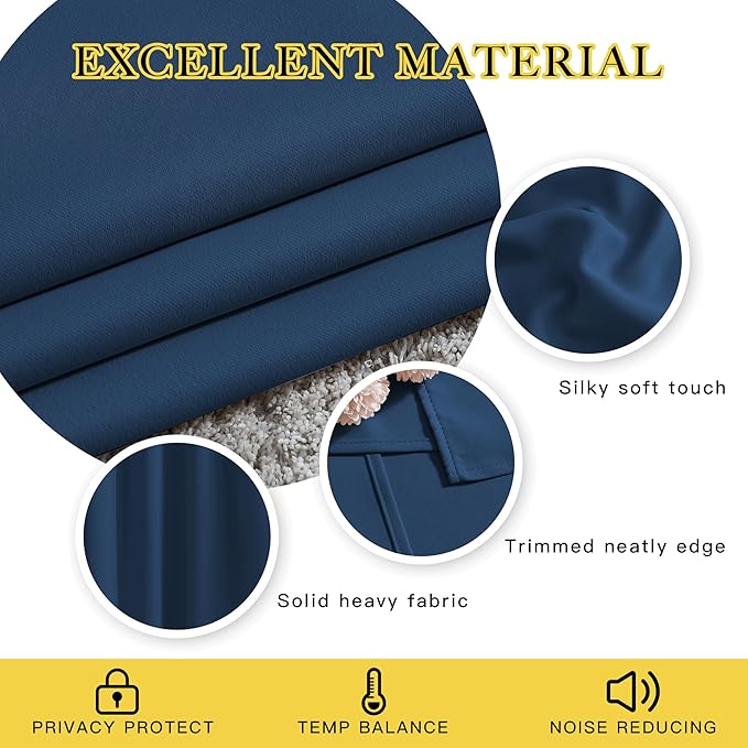 NICETOWN Moroccan Blue Room Darkening Curtains for Living Room, Grommet Thermal Curtains Light & Sound Reducing Window Treatments for Bedroom/Home Family, W46 x L102