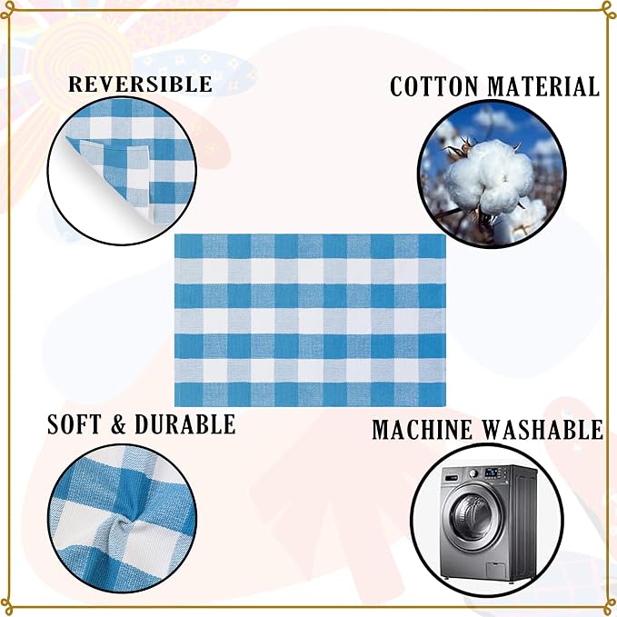 Buffalo Plaid Outdoor Rugs, 3'x5' Blue and White Checkered Indoor Outdoor Area Rug, Layering Rug for Welcome Door Mat, Washable Cotton Woven Farmhouse Mat for Spring Easter Front Porch Décor