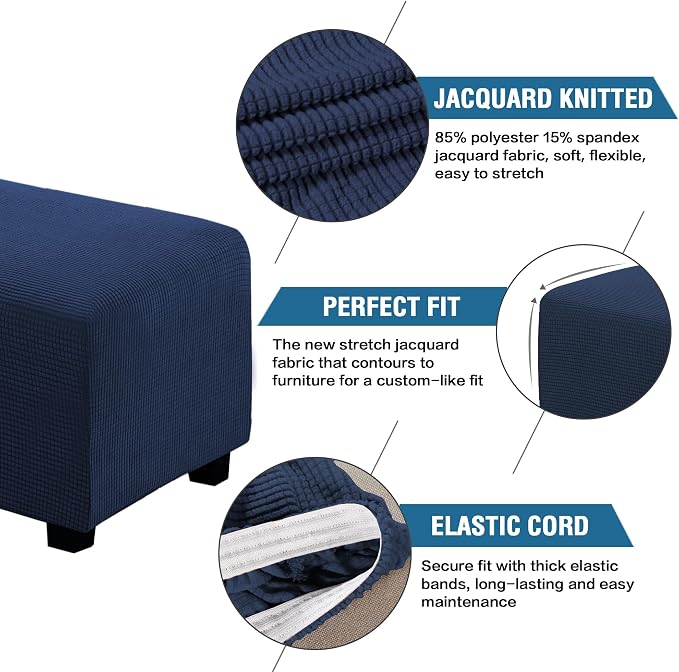 H.VERSAILTEX Ottoman Cover Slipcover Rectangle Fit Length 33"-38" Footrest Sofa Slipcovers Stool Cover Footstool Protector Covers Feature Stretch Thick Soft Jacquard Fabric Removable Washable - Navy