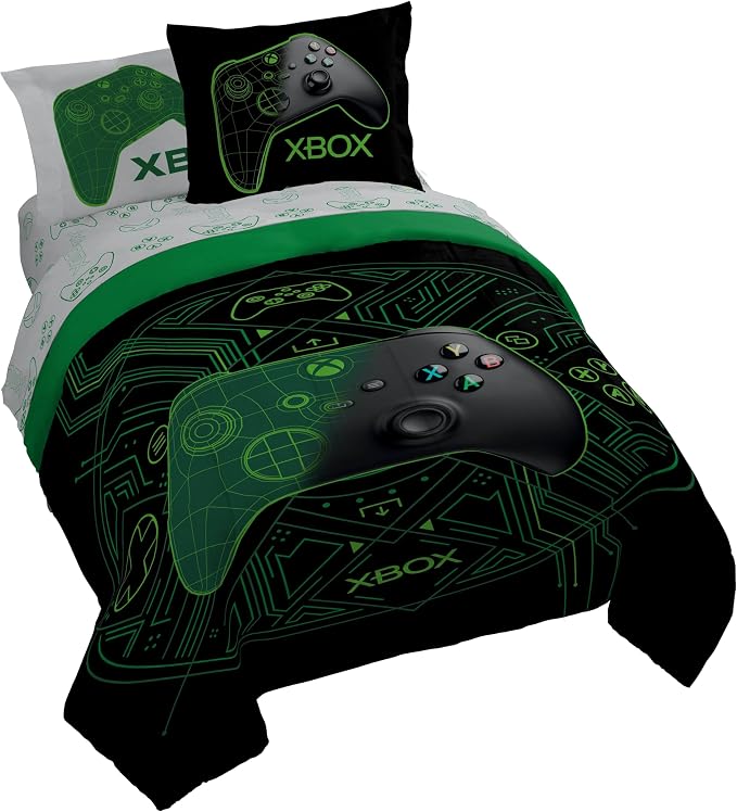 Jay Franco Kids Comforter Set Includes Sheets and Pillow Covers - Soft and Cozy Bed Set for Stylish Room Decor, Official Licensed Product, White - Xbox, 7 Piece Queen