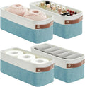 Bagnizer Small Fabric Storage Baskets, 15x6x5 inch Narrow Storage Bins 4-Pack Long Storage Basket for Organizing with Handles, Decorative Basket for Closets, Shelves, Toilet Paper, Teal