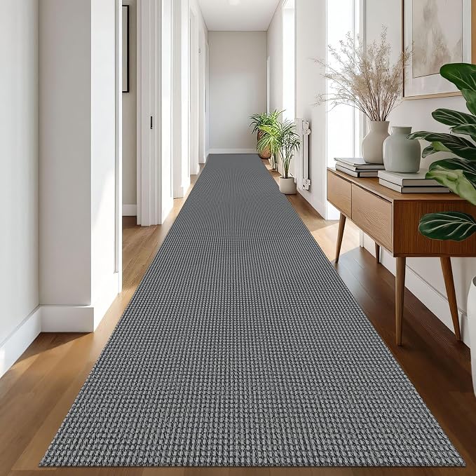 IOHOUZE Washable Exrea Long Hallway Runner Rug 3x20 Non Slip Rubber Backed Kitchen Runner Entryway Runner Indoor, Woven Rugs Floor Carpet for Kitchen Hall Entryway Stair, Dark Grey