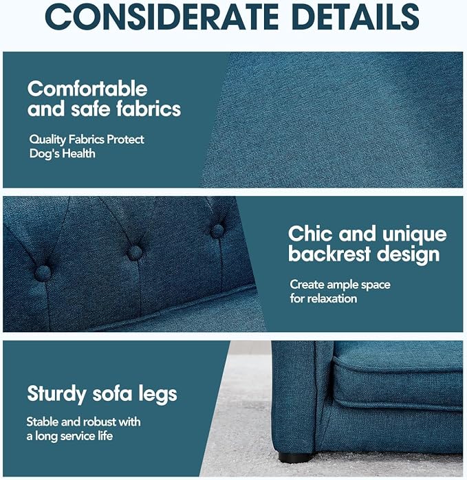 Dog Sofa Couch for Medium Dogs, 39" Memory Foam Dog Couch with Washable Fabric, Removable Cushion, Sofa Bed for Medium Dogs, Blue