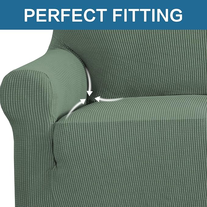 H.VERSAILTEX High Stretch Armchair Cover 1-Piece Rich Jacquard Chair Covers for Living Room Spandex Fabric Sofa Cover for Dogs Stay in Place Machine Washable (Armchair 31"-40": Loden Frost)