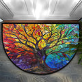 Tree Half Round Doormat Non-Slip Semi Circle Rug Half Moon Mat | Color Stained Glass Washable Soft Absorbent Indoor Outdoor Entrance Kitchen Bathroom Sink Patio Welcome Fireplace Floor Rug