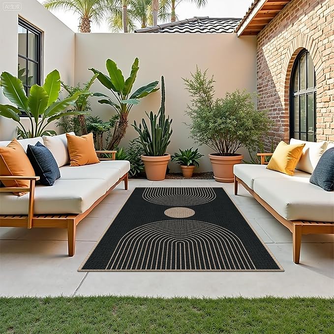 Easy Jute 3x5 Black Rainbow Area Rug,Washable Entryway Rug, Modern Door Carpet,Neutral Non-Slip Outdoor Indoor Farmhouse Rug for Living Room Kitchen Patio Bedroom