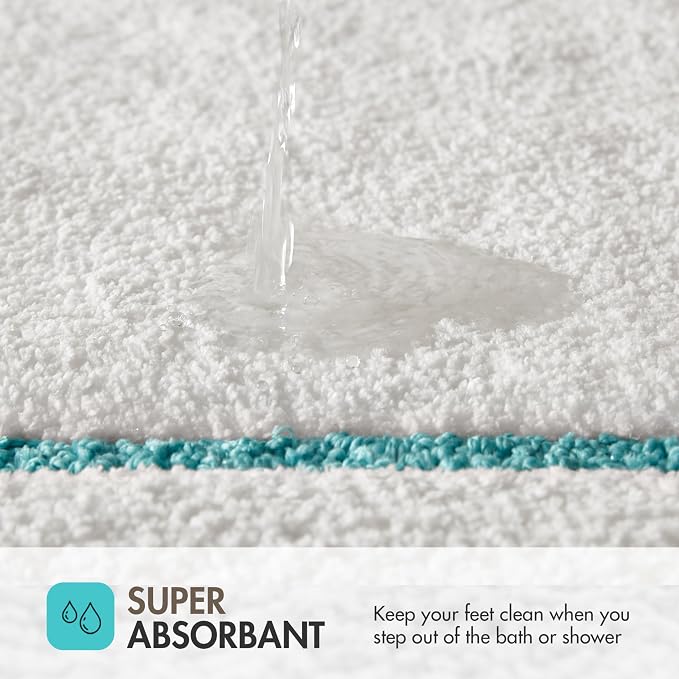 Madison Park Roan Border Tufted Bath Rug Non-Slip Absorbent, 24 x 36, Aqua | Microfiber, Soft Pile, Machine Washable, OEKO-TEX Certified, Plush Bathroom Mat, Non Slip TPR Backing