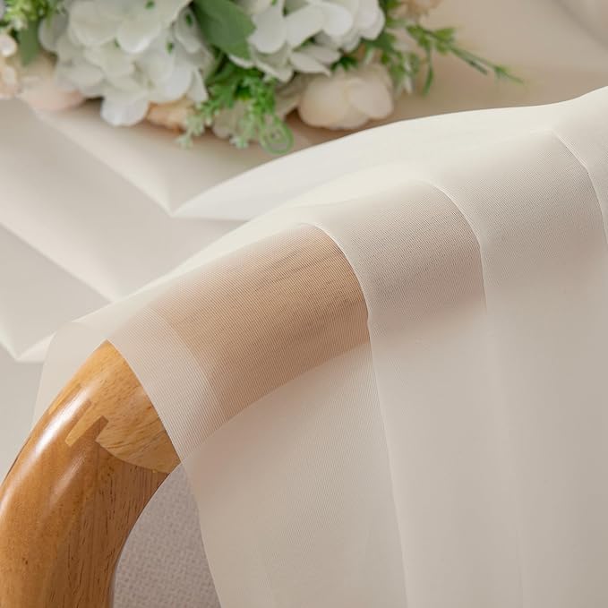 Chyhomenyc Cream Sheer Curtains 108 Inches Long - Light Filtering Voile Extra Long Panel Drapes for Floor to Ceiling Window, Elegant Soft Living Room Curtains, Each 42Wx108L Inch, 9FT, 2 Panels