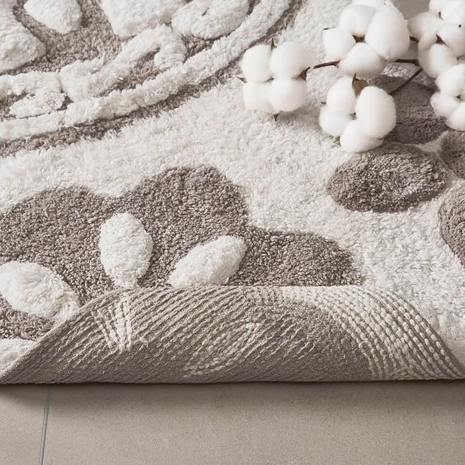 Madison Park Casablanca Tufted Cotton Bath Rug Non-Slip, Round 25", Taupe | Luxurious Plush Bath Mat, Quick Dry, Soft, Machine Washable, Floral Pattern, Absorbent, Plush, OEKO-TEX, for Bathroom